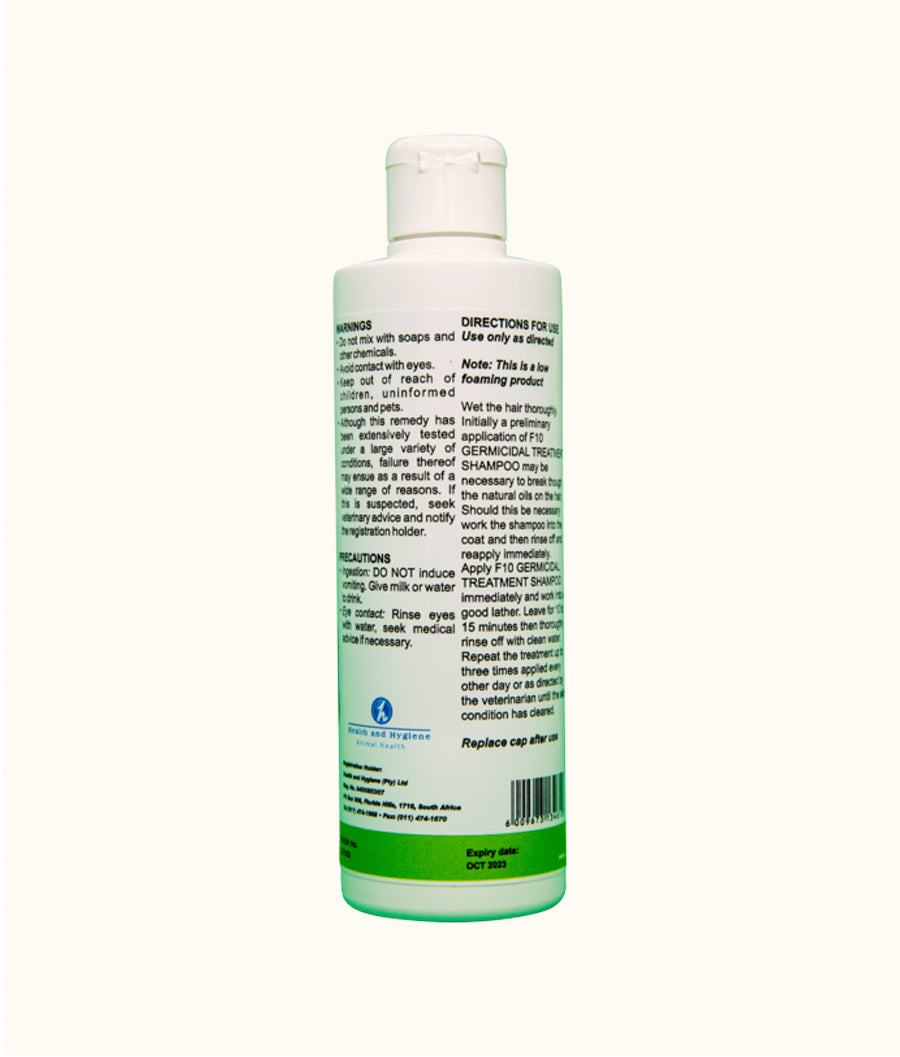 F10 germicidal treatment shampoo 250ml Back | Dashing Pets