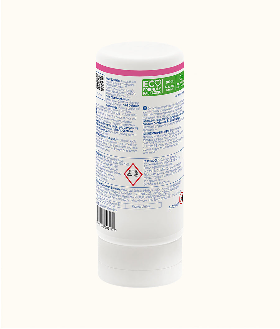 Virbac Allermyl shampoo bottle 250ml back | Dashing Pets