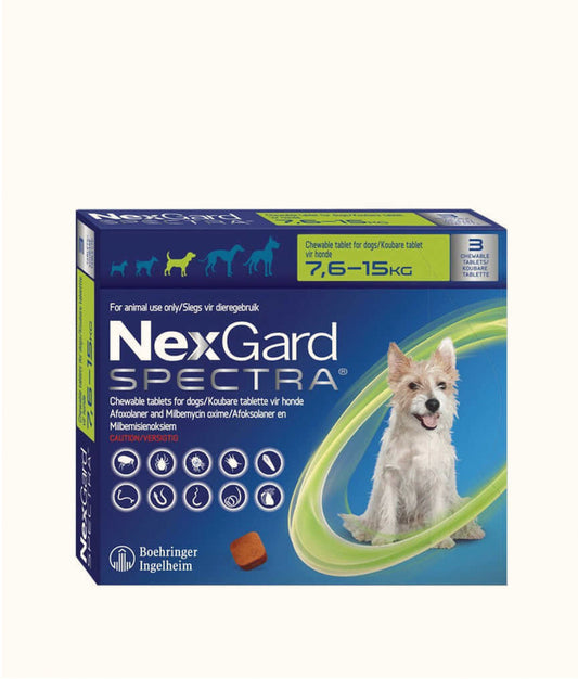 NexGard Spectra Chewable Tablets for Medium Dogs (7.6kg-15kg) 3 Tablets | Dashing Pets