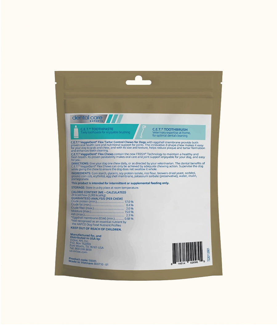 Virbac VeggieDent Flex Extra Small (>5kg 15's Back | Dashing Pets