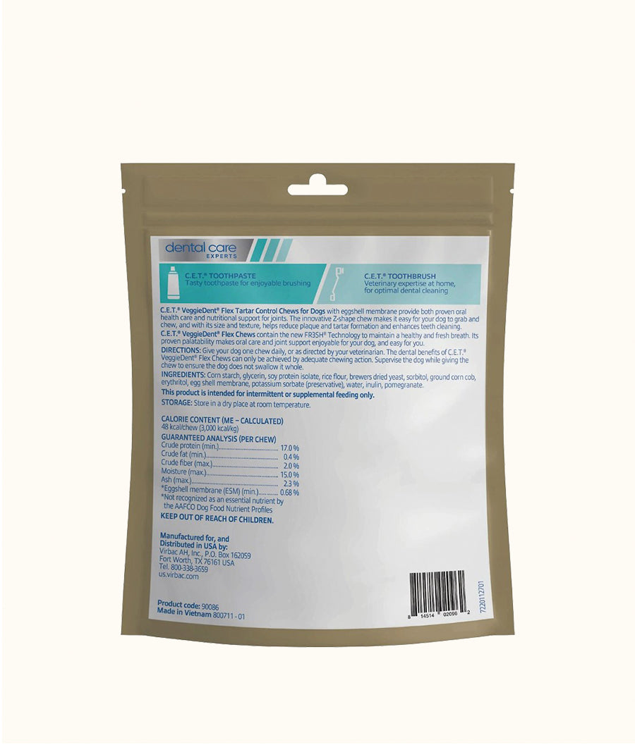Virbac VeggieDent Flex Small (5-10-kg) 15's Back| Dashing Pets