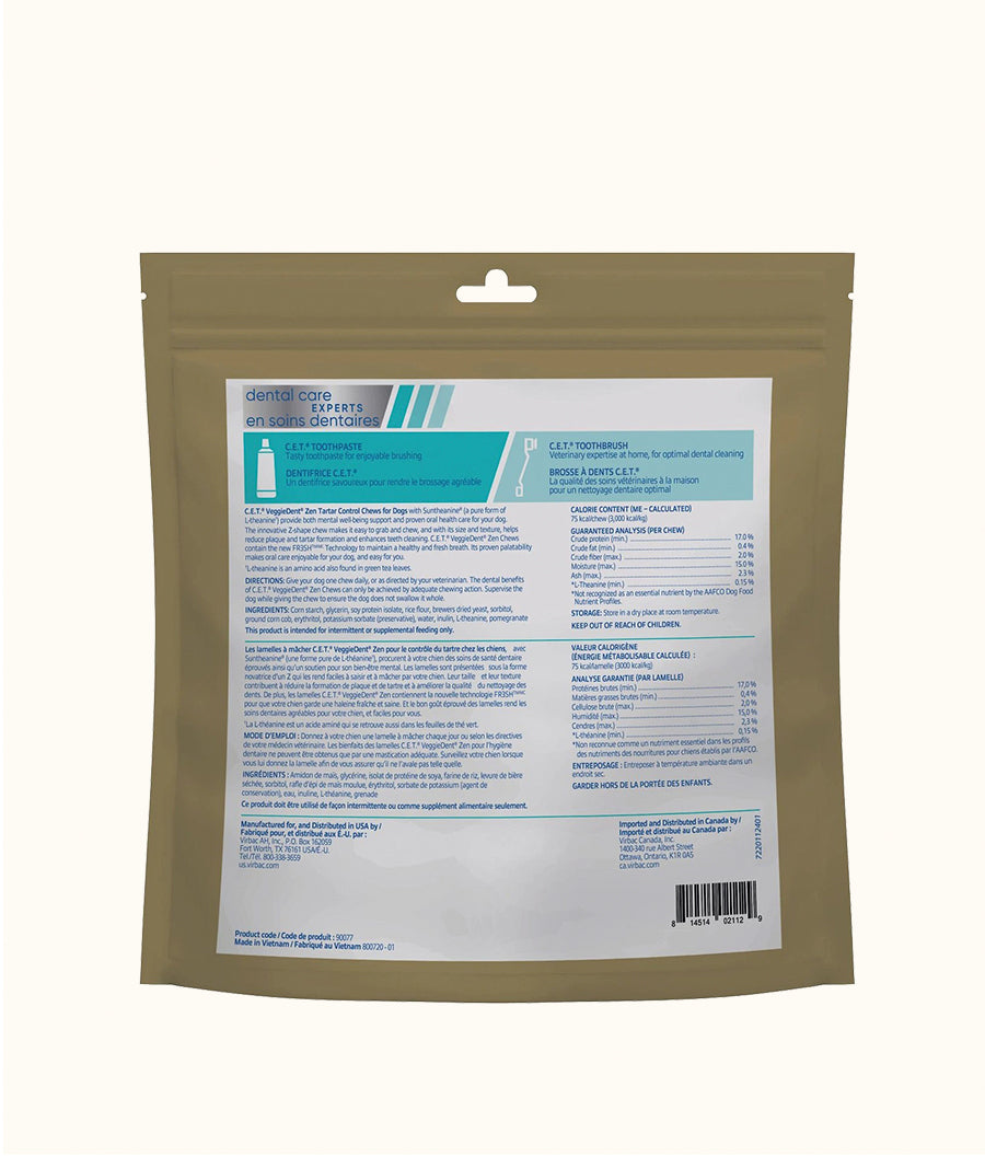 Virbac VeggieDent Zen Medium(1--30kg) 15's Back | Dashing Pets