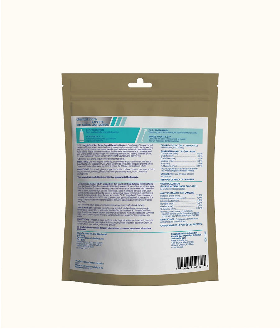 Virbac VeggieDent Zen Extra Small (5>kg) 15's Back| Dashing Pets